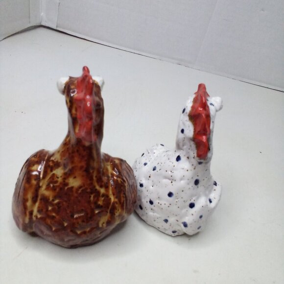 Handmade Ceramic Chicken Rooster Decor 4" Whimsical Big Eyes Lot 2 Countrycore - Picture 12 of 12